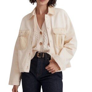 Madewell Chino Boxy Shirt Jacket Corduroy Patch Antique Cream S